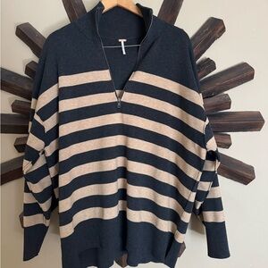 Beautiful EUC Free People Gray Camel Striped Sweater